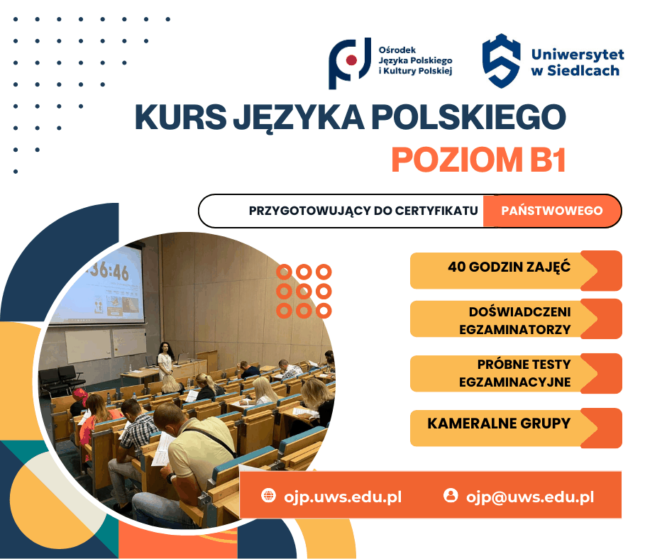 plakat promujący kurs języka polskiego poziom b1